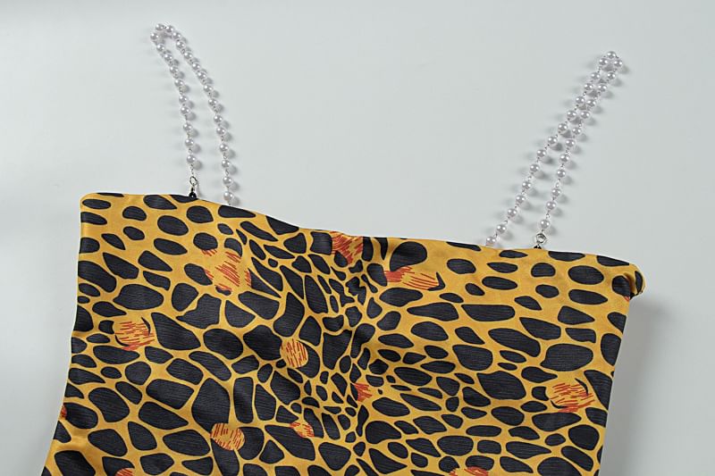 SugaSaurus - Top met imitatieparelbandjes, luipaardprint en uitsparingen op de rug