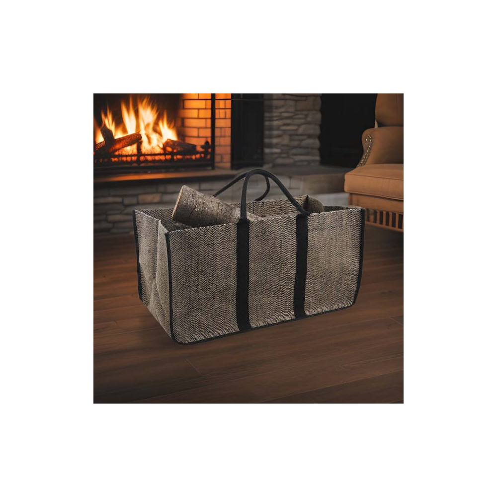 Sac à bûches chevrons en toile de jute plastifiée