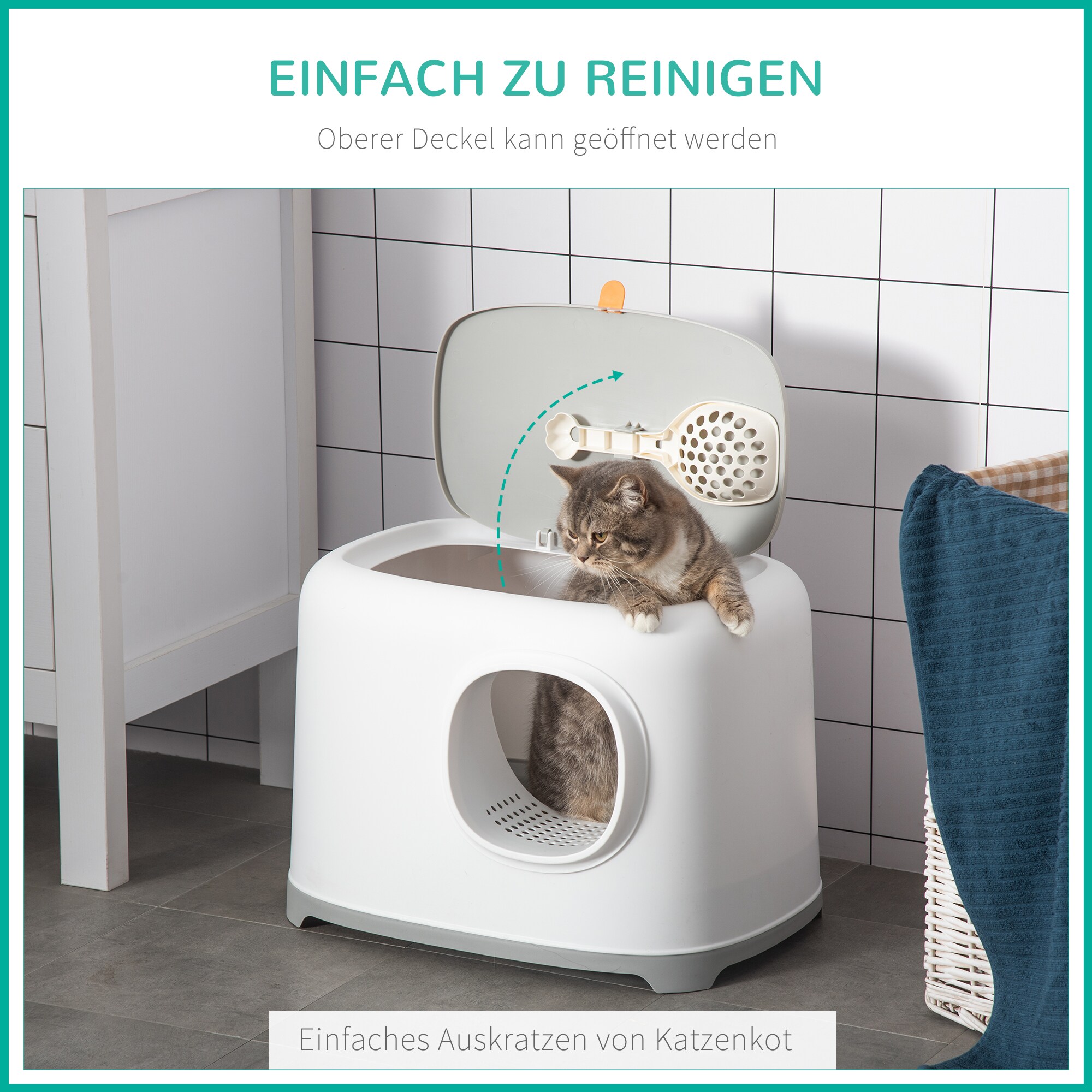 PawHut Katzentoilette mit kompaktem Design bunt 55L x 40B x 39H cm