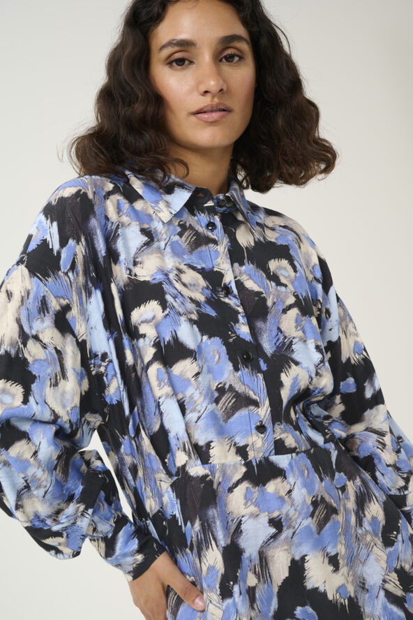 Kaffe KAvictoria Shirt Dress Black/blue graphic strokes
