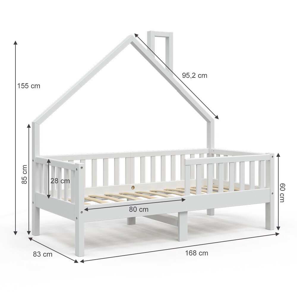 VitaliSpa Hausbett Kinderbett Spielbett Noemi 80x160cm weiß Rausfallschutz