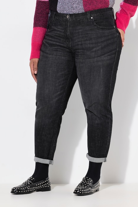 Boyfriend-Jeans, weites Bein, Ziernähte, 5-Pocket-Hose