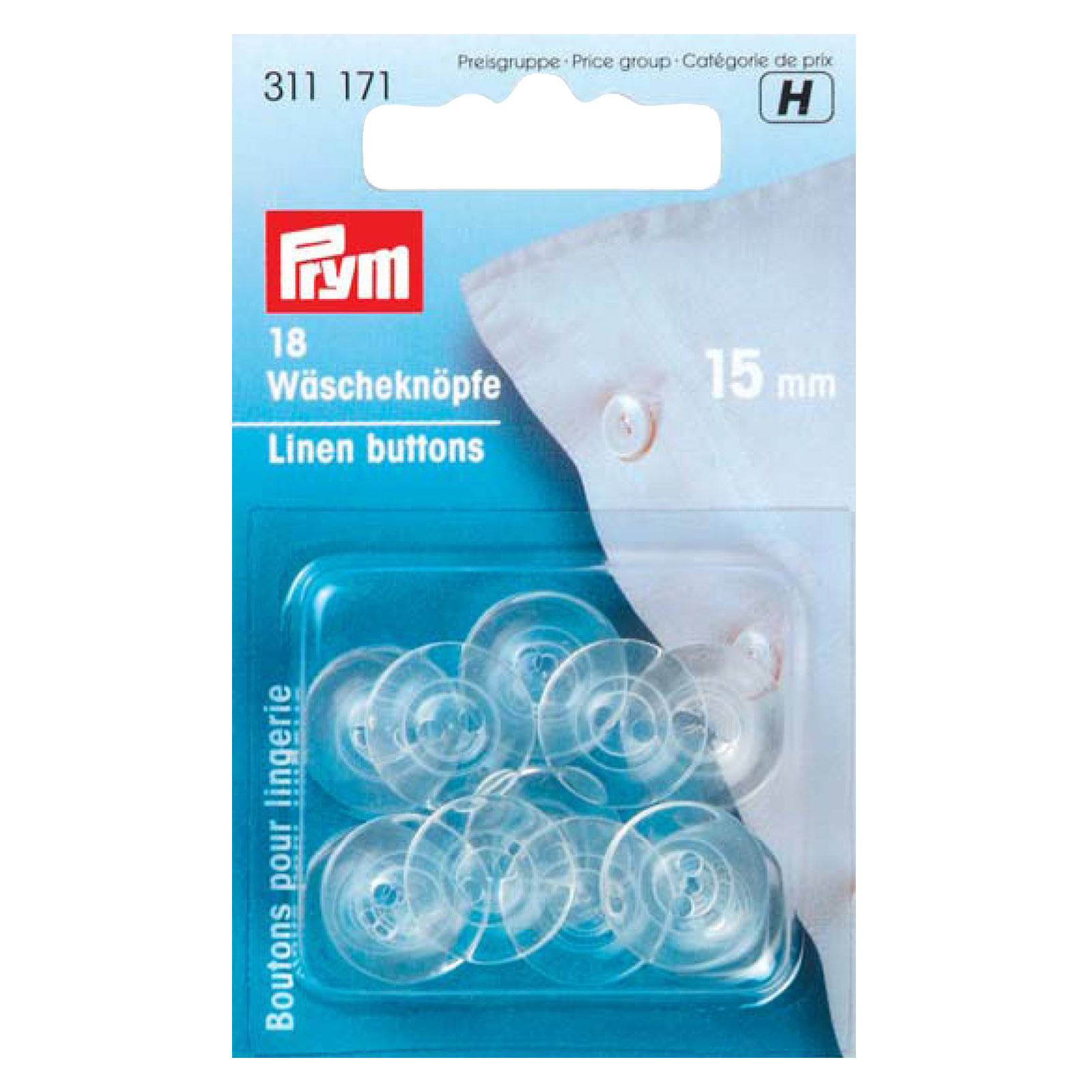 Wäscheknopf - transparent - 18 Stück - 15 mm