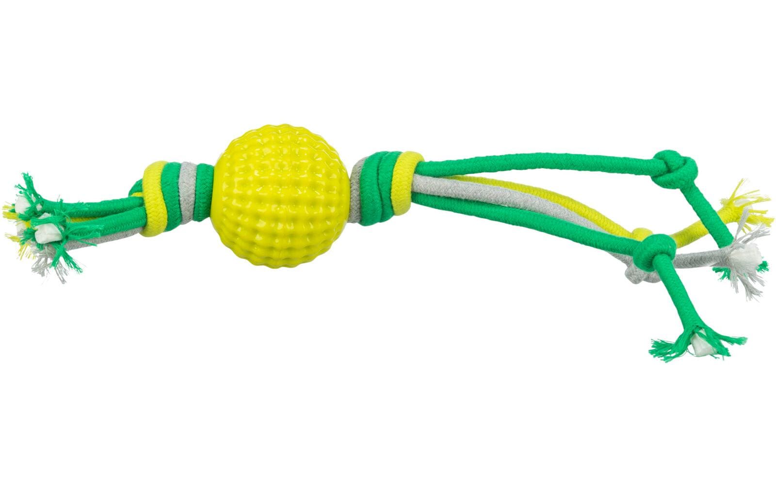 Hunde-Spielzeug Ball mit Tau, ø 9 × 44 cm, Gelb/Grün/GrauHundespielzeug