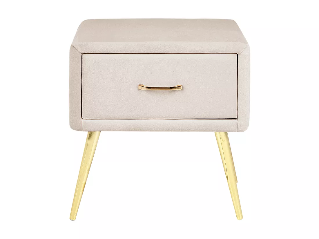 Table de nuit à 1 tiroir FLAYAT Velours Beige clair