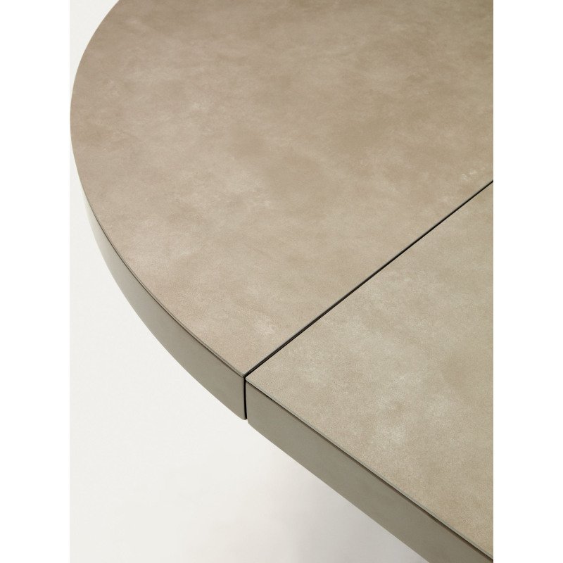 Table Vashti ronde en grès cerame et pieds marrons Ø 120 (160) cm