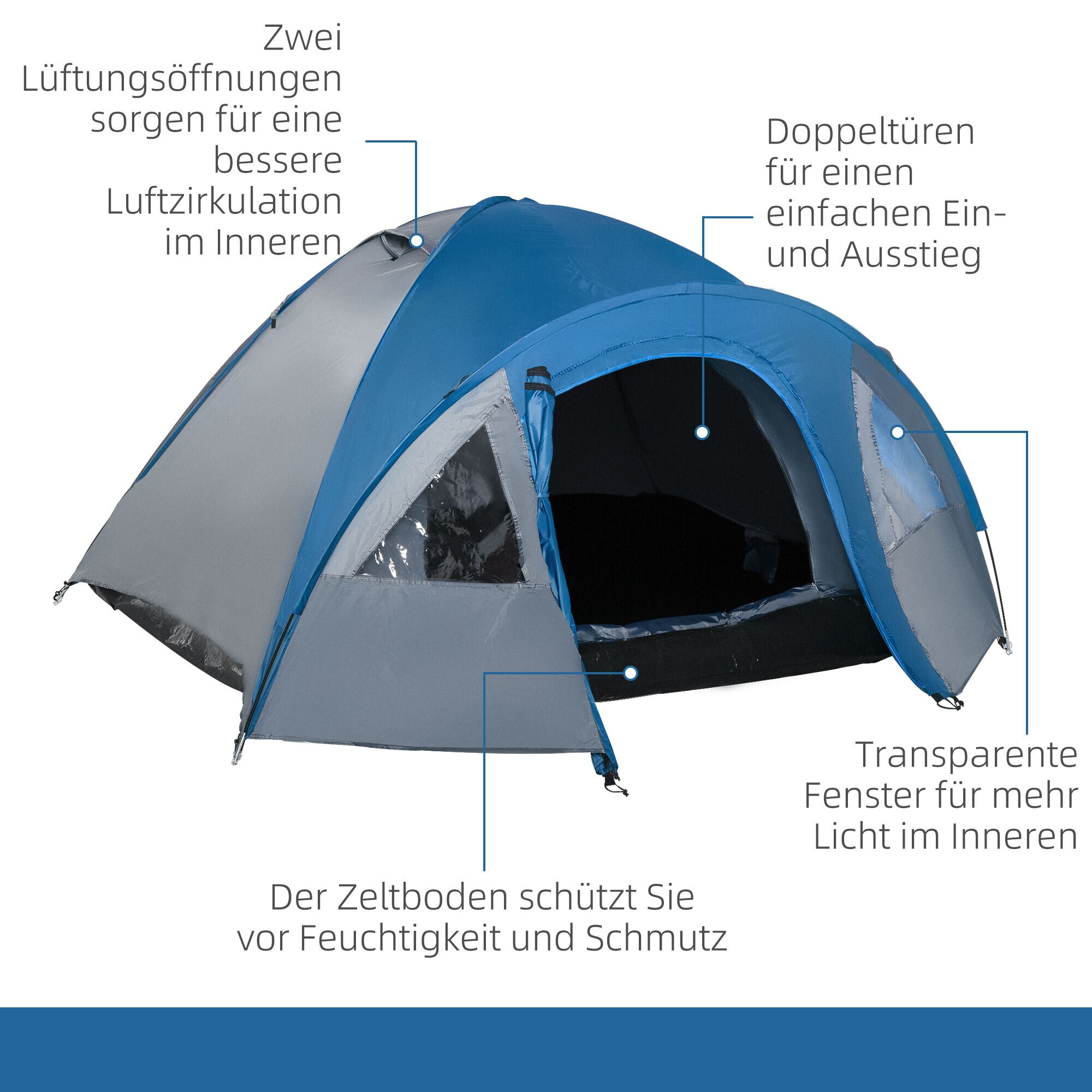 Outsunny Doppelwandzelt für 4 Personen blau 300 x 250 x 130 cm