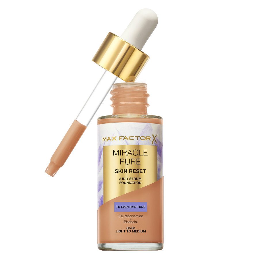 Max Factor Miracle Pure Skin Reset 2 In 1 Serum Foundation Light To Medium 30ml