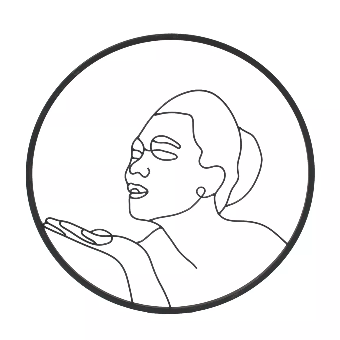 Décoration murale ronde en métal (D60 cm) Woman Noir