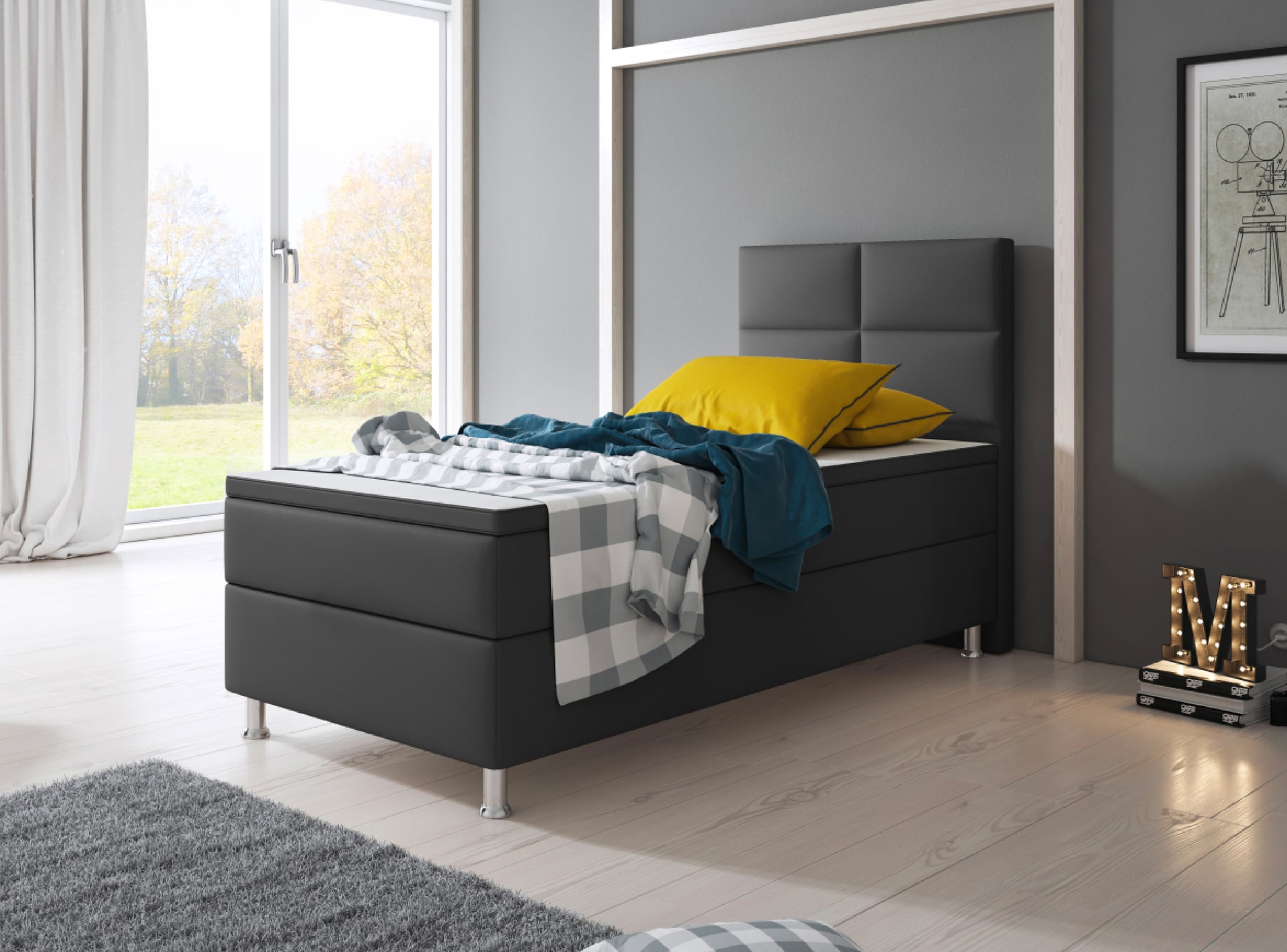 Boxspringbett MIAMI 90 x 200 cm anthrazit