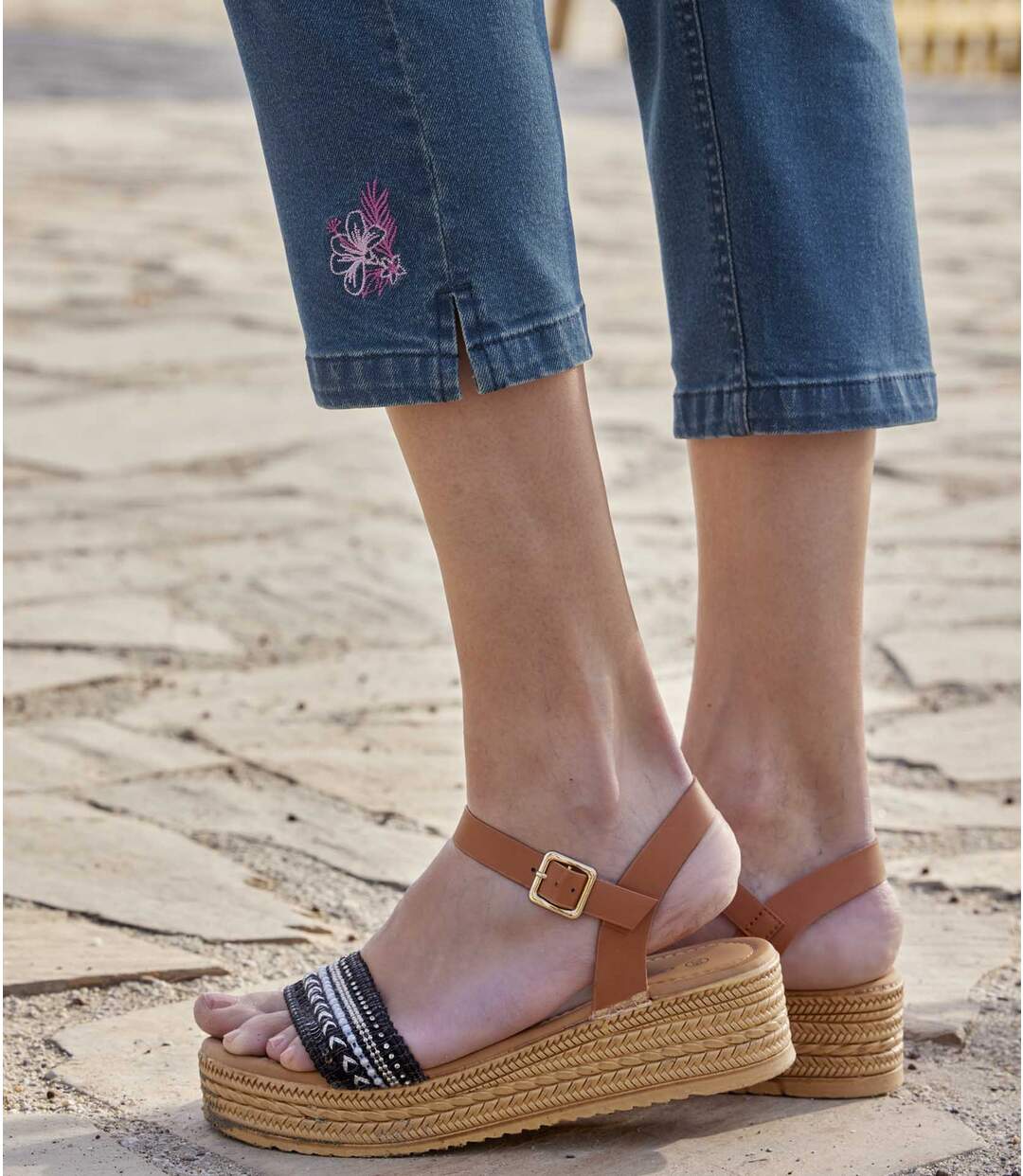Pantalon Jegging 7/8ème en Jean Brodé