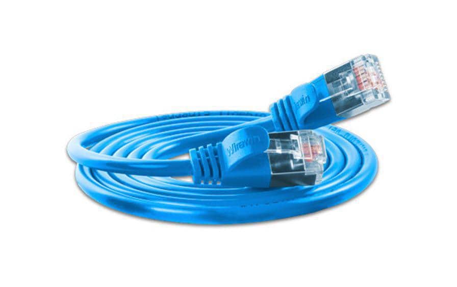 Slimpatchkabel RJ-45 - RJ-45, Cat 6, U/FTP, 0.15 m, BlauGeschirmtes Cat 6 Twisted-Pair-Kabel (U/FTP) mit Klinkenschutz