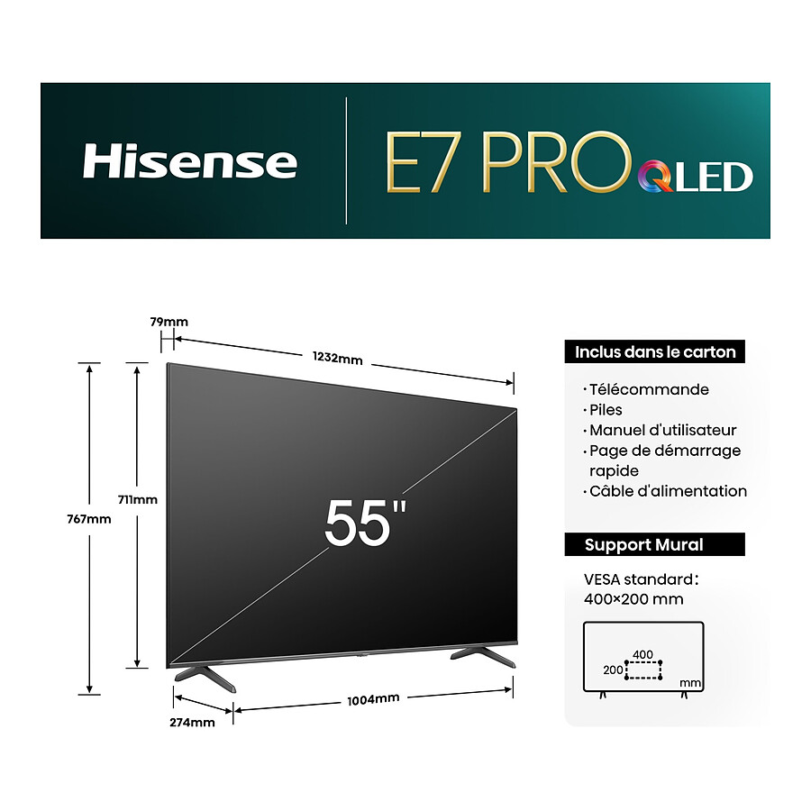 Hisense 55E7NQ Pro - TV 4K UHD HDR - 139 cm