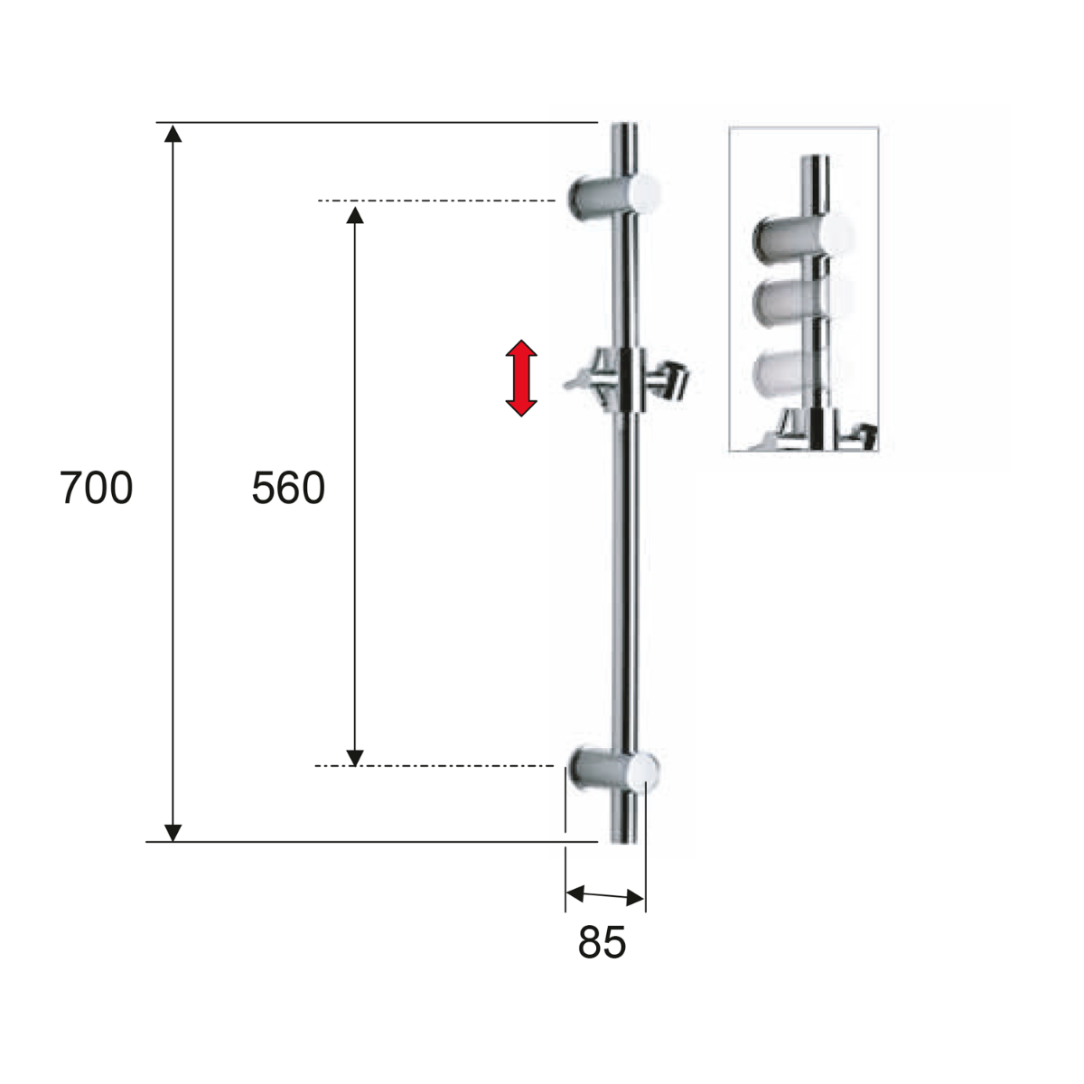 Sapho glijstang rond 70cm mat wit