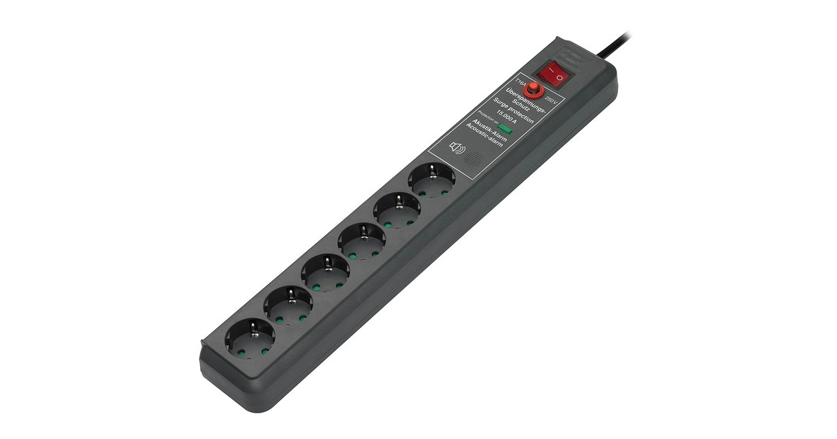 BrennenstuhlSecure-Tec 19500A +surge protection 6x stekkerdoos  (Antraciet, 1159540376, voor 6 stekkers)