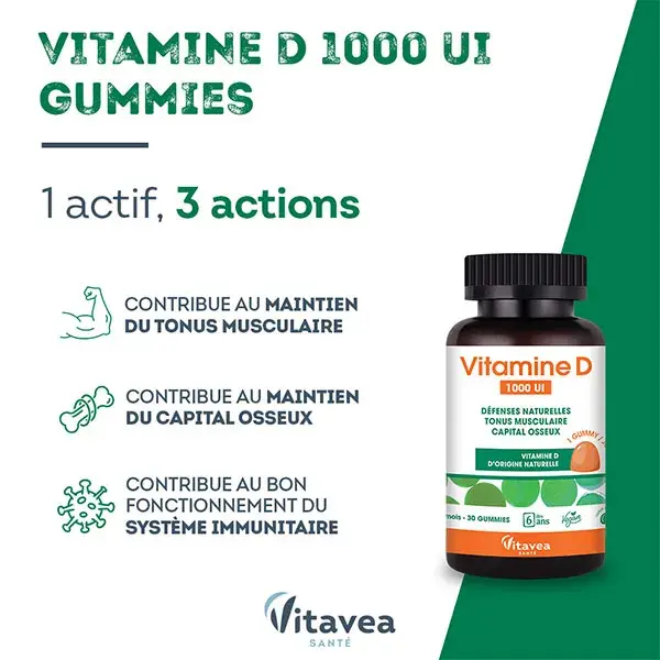 Vitavea Vitamina D 1000 UI Defesas Naturais Tônus Muscular 30 gomas