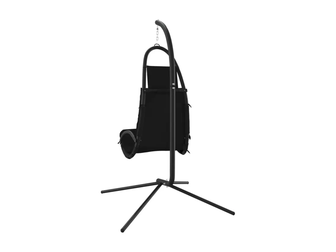 Chaise balançoire de jardin et coussin noir tissu Oxford-acier