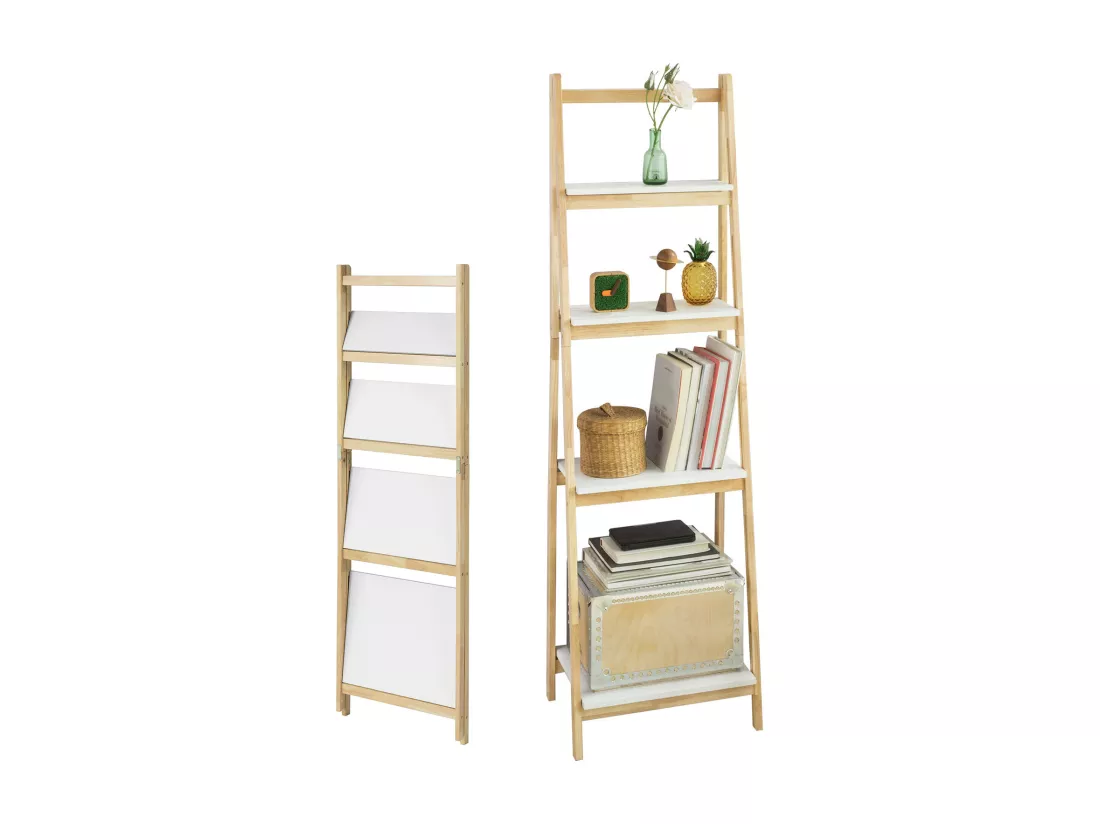 Bibliothèque Étagère Pliable Style Échelle Avec 4 Niveaux De Rangement, Frg162-n