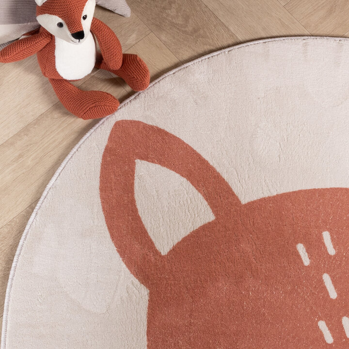 Rond wasbaar kindervloerkleed - Sammy Fox Oranje