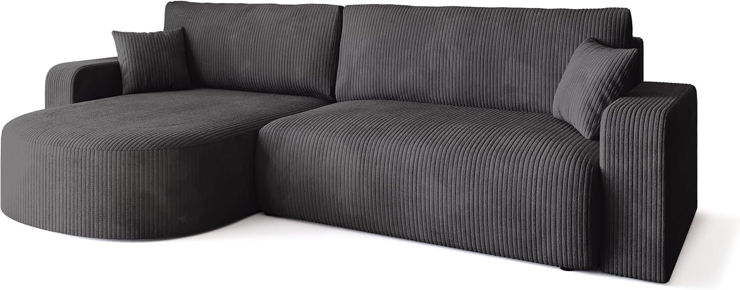BROMARKT Ecksofa mit Schlaffunktion und Bettkasten Cordstoff Sofa Dreisitzer Schlafsofa Eckcouch Relaxsofa für Wohnzimmer Wohnlandschaft L-Form Bisk 275x170x85cm Grau