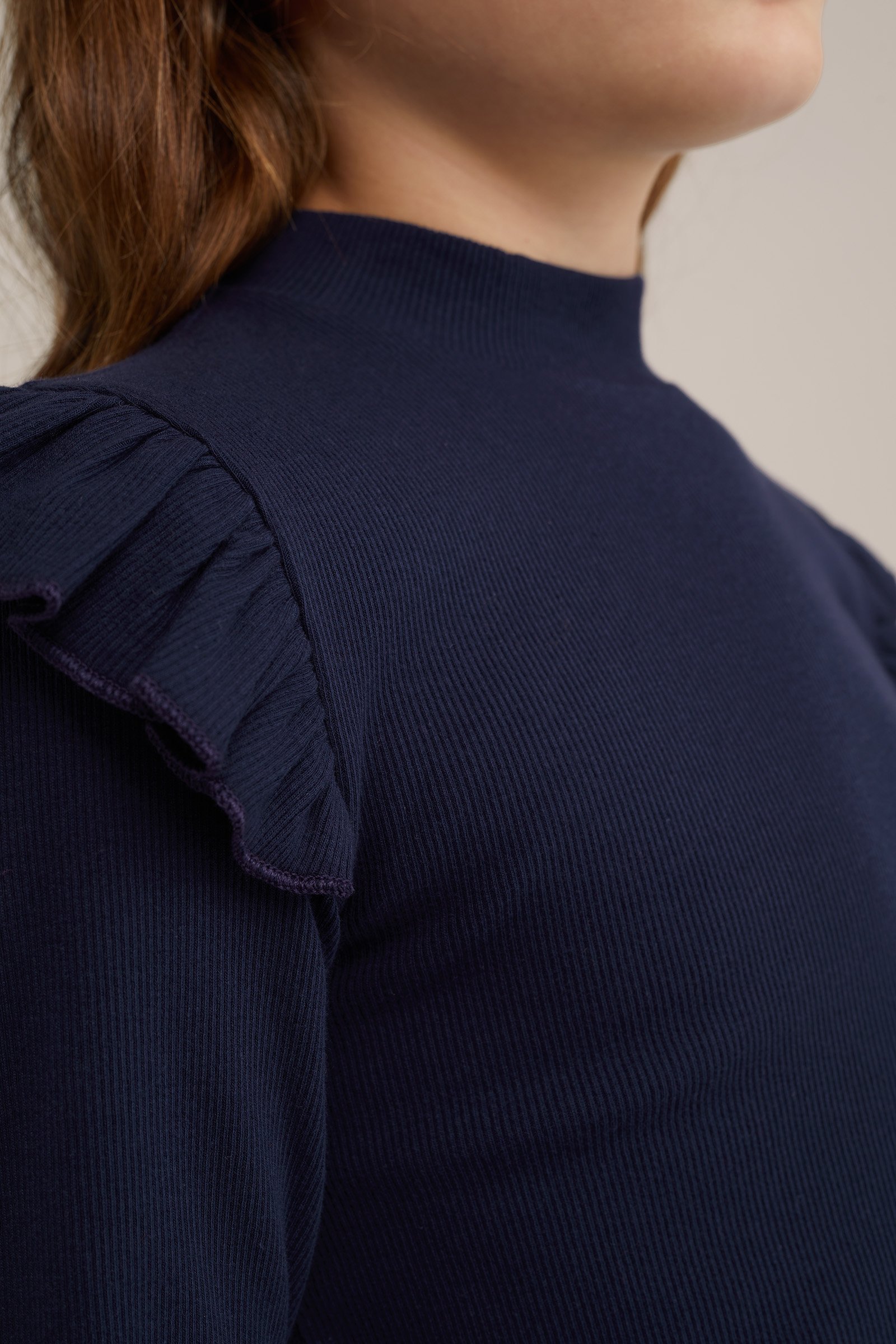 Meisjes geribd T-shirt met ruches WE Fashion Donkerblauw
