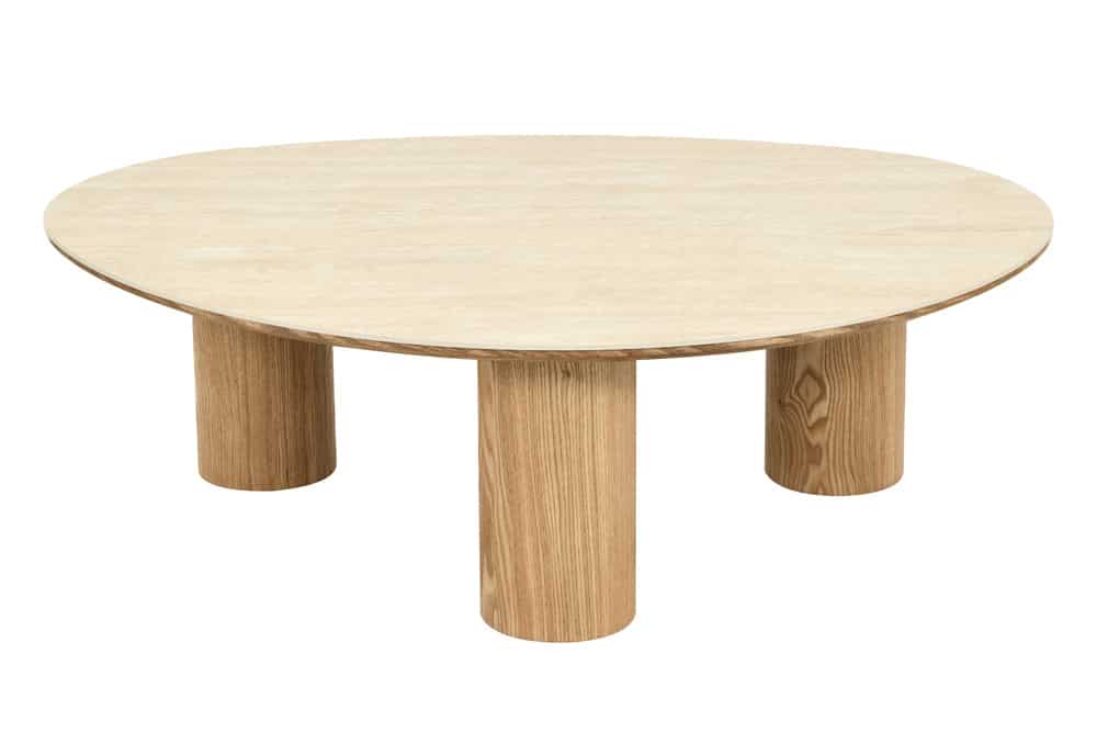 Stilvoller Couchtisch ORGANIKO 110cm natur Eiche Travertin Keramik