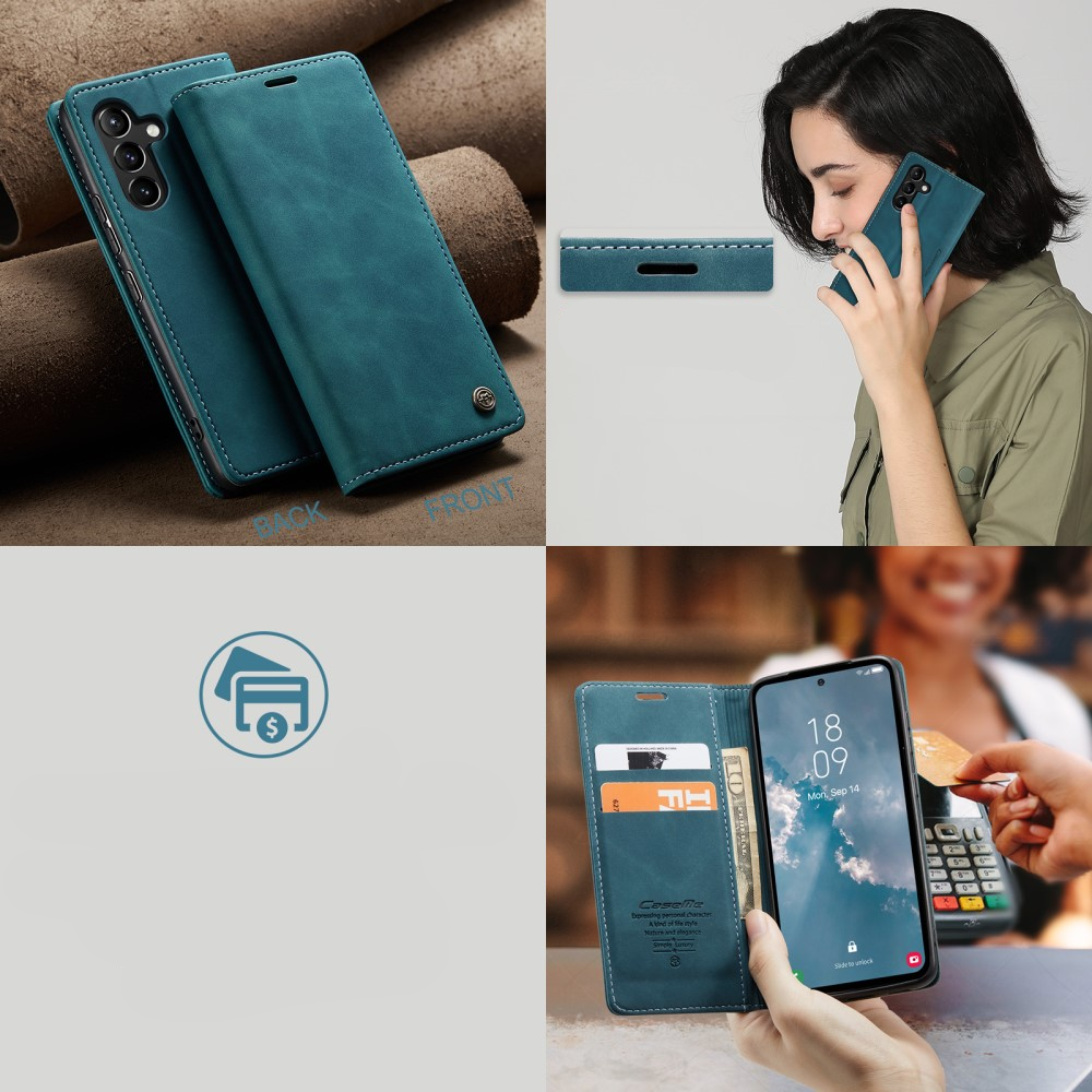Samsung Galaxy A54 5G Leder Tasche Flip Wallet Etui mit Kartenfächern - Blaugrün