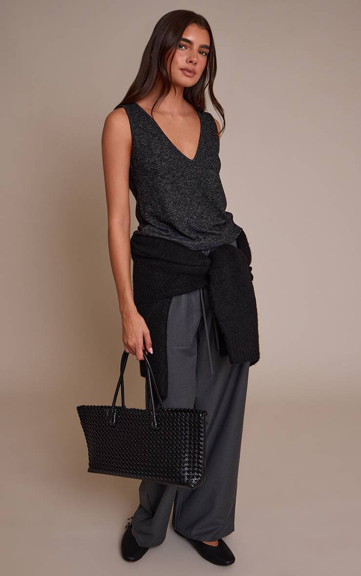 Charcoal Grey Débardeur Gilet Ample En Maille Douce À Col En V