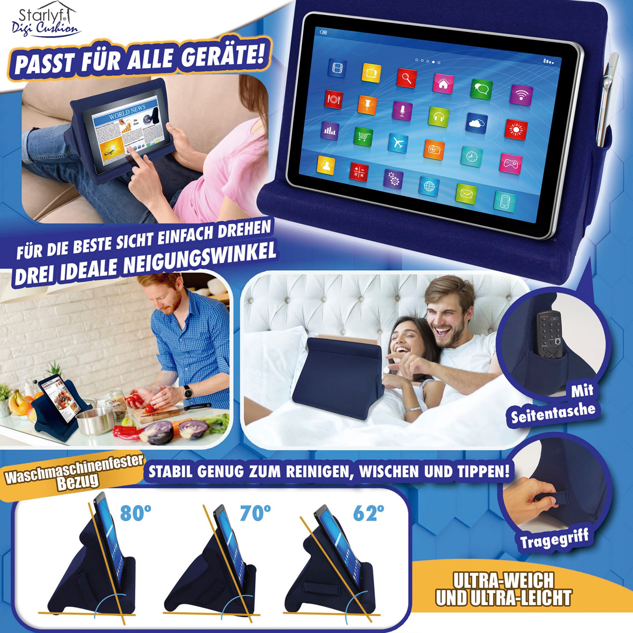 Starlyf® Dreieck Tabletkissen - Lese - Kissen - Buchkissen Digi Cushion