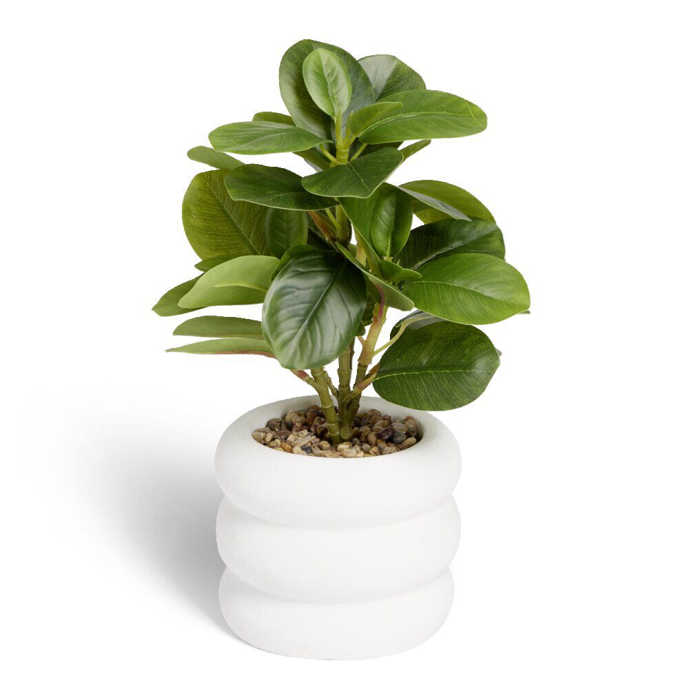 Plante artificielle verte pot ciment blanc Ø12xH28cm
