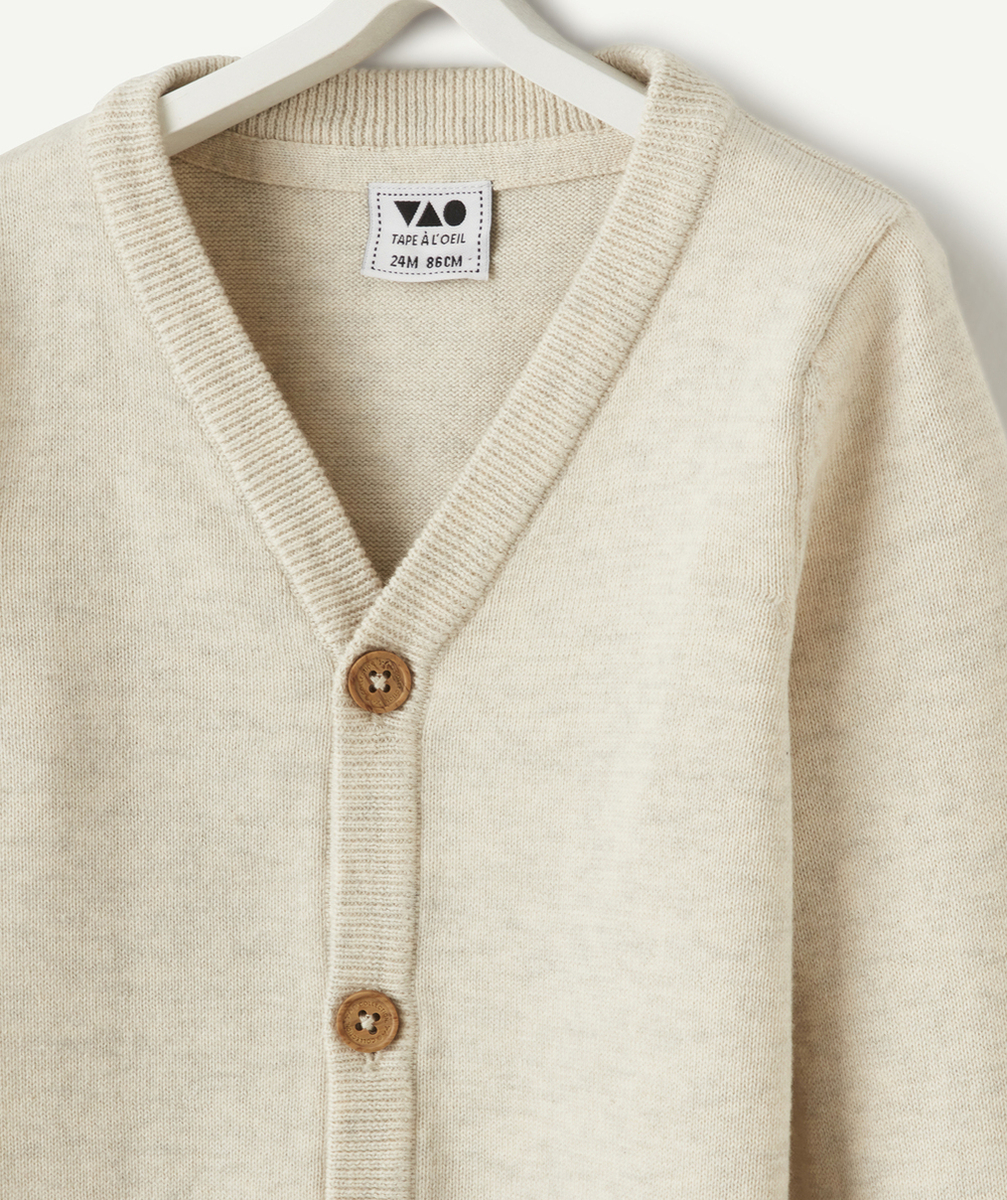 gilet en tricot bébé garçon en coton bio écru chiné