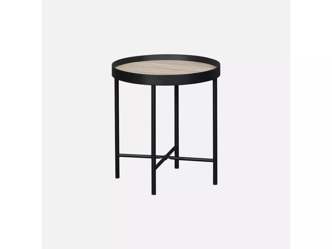 Set de 2 tables gigognes rondes pratiques en MDF effet bois de chêne avec pieds noirs