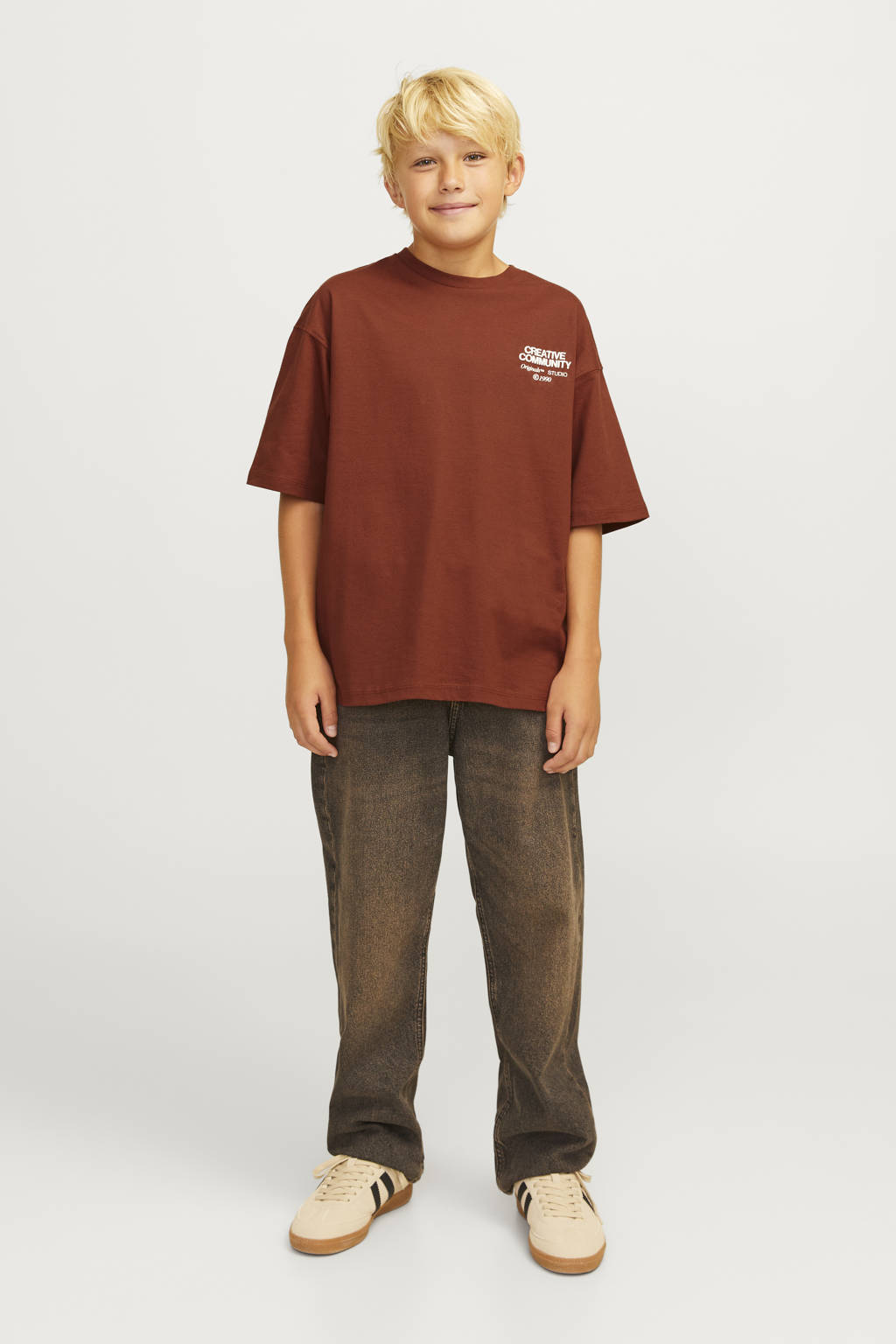 JACK & JONES T-shirt JORNOHO met backprint bruin