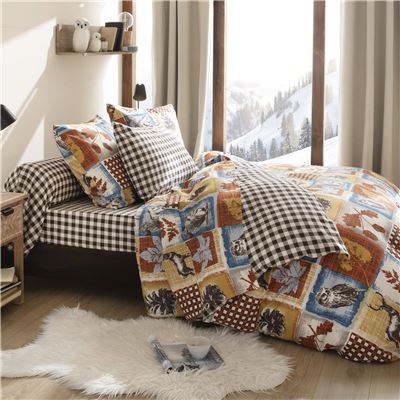 Linge de lit en flanelle patchwork motif animaux de la forêt - BECQUET CRÉATION