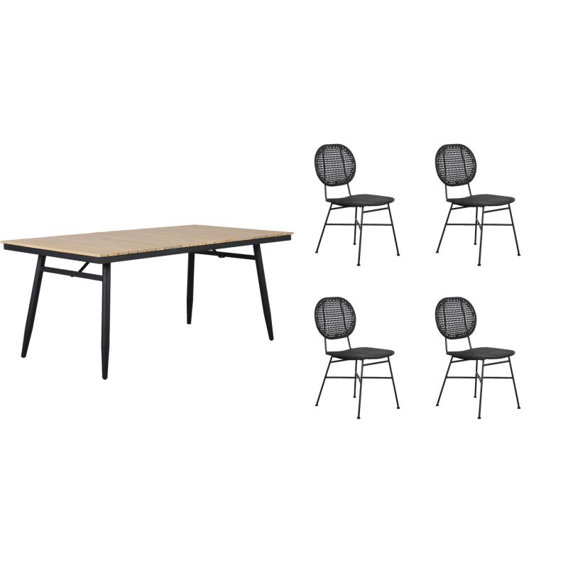 Ensemble table alba en bois d'acacia fsc et 4 chaises de jardin