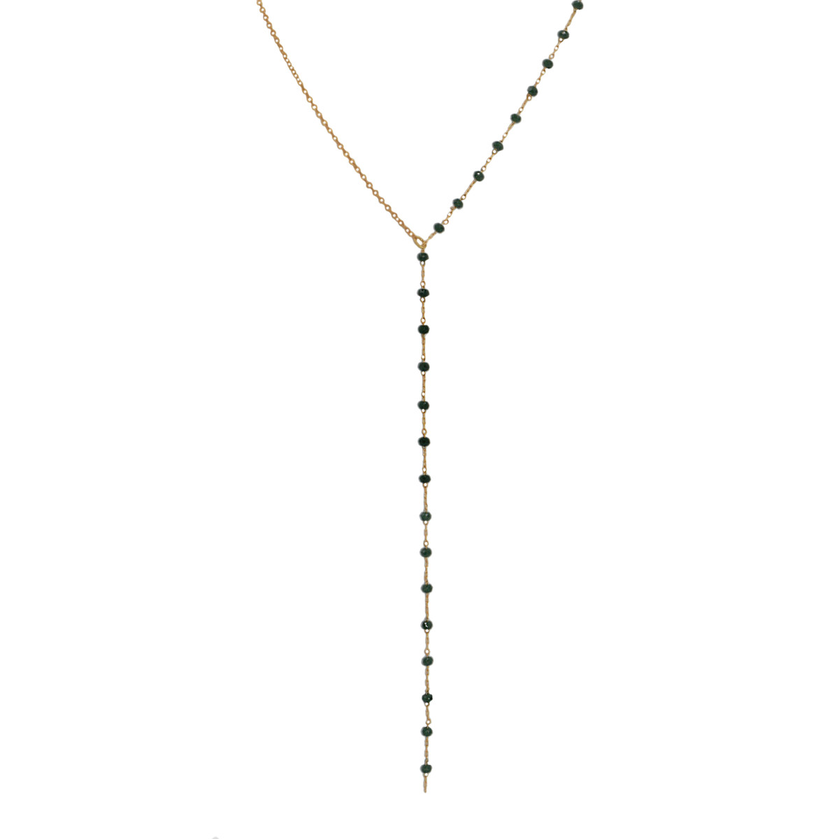 Collier en Y  perle de verre chapelet doré à l 'or
