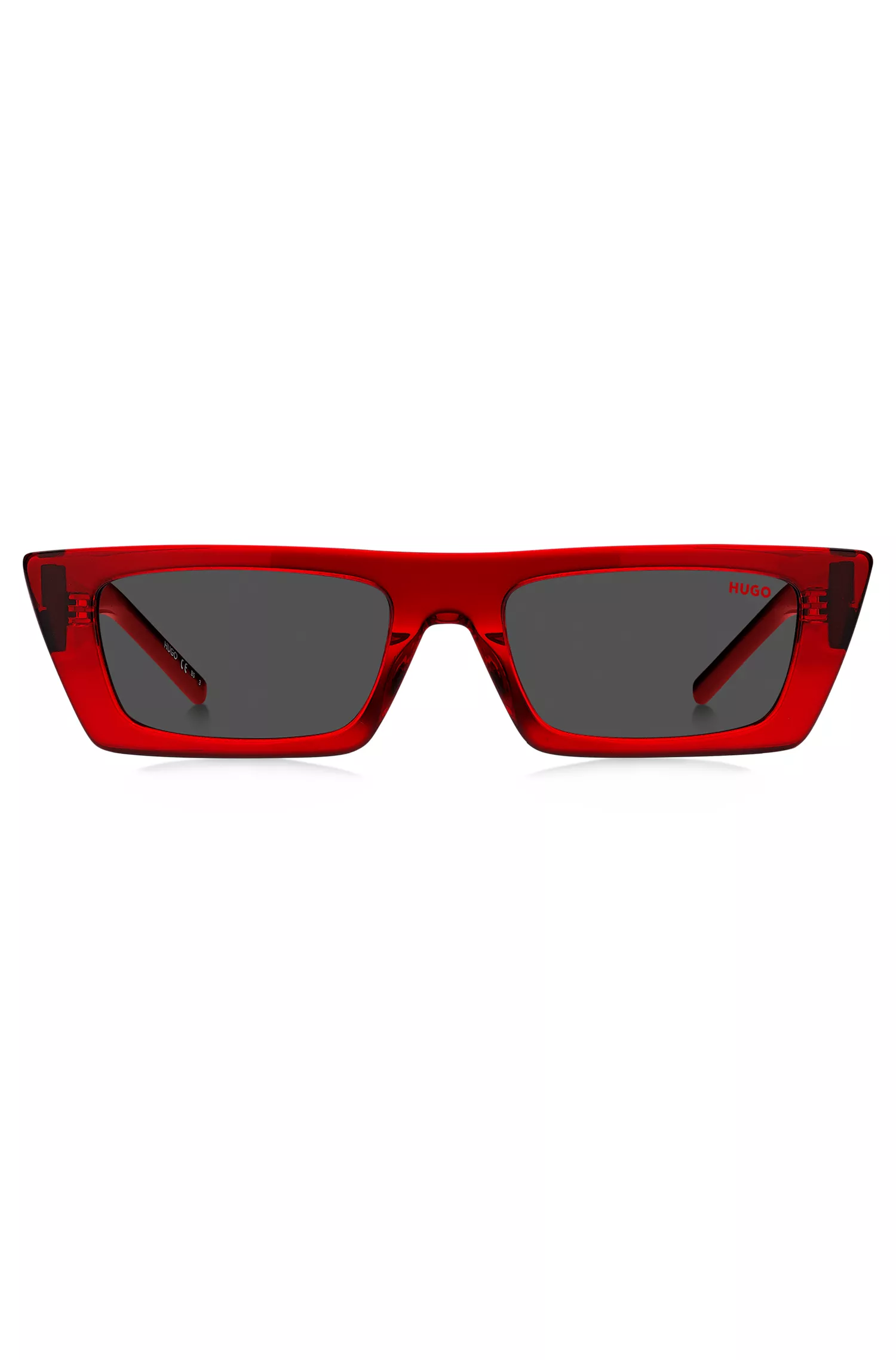 Óculos de sol HUGO em acetato vermelho com monograma 3D.