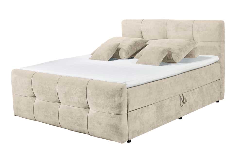 Boxspringbett TOULOUSE 180x200cm beige Microfaser inkl. Matratze Topper Stauraum