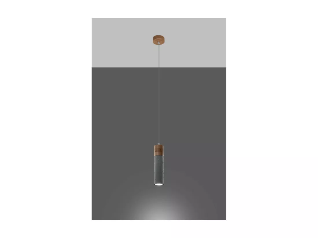 Sollux Lighting Zane Slim Suspension Plafonnier Gris Béton, Bois Naturel