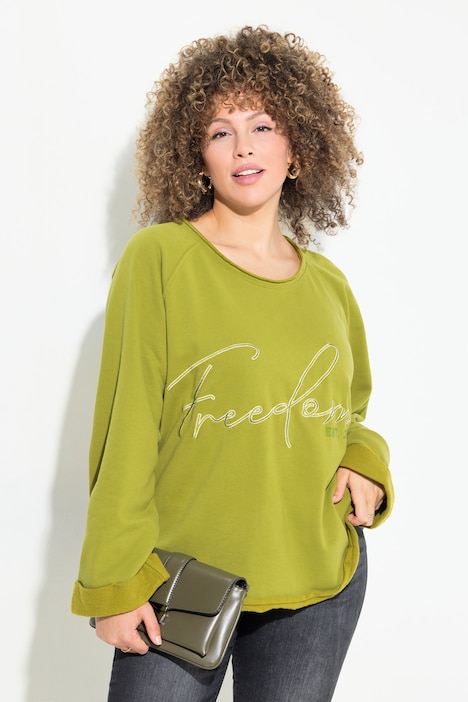Sweatshirt, Stickerei, Rundhals, Langarm, Rollkanten