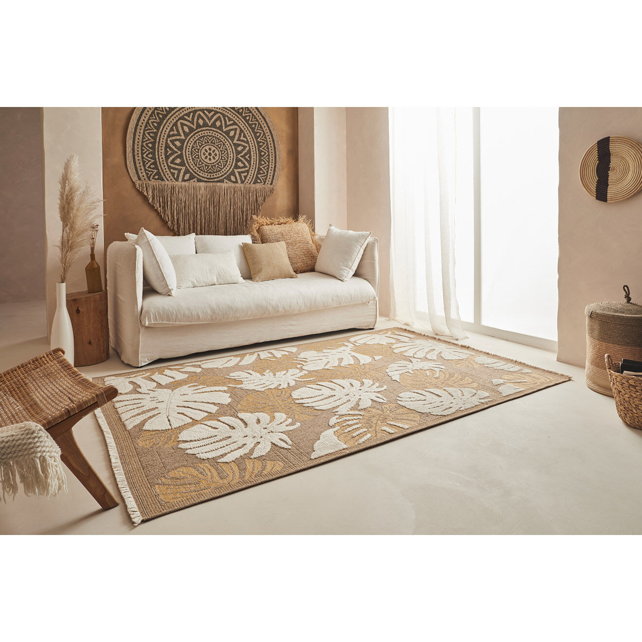 Nazar Rugs Tapis aspect jute TULUM 9062 jaune - 60x180 cm