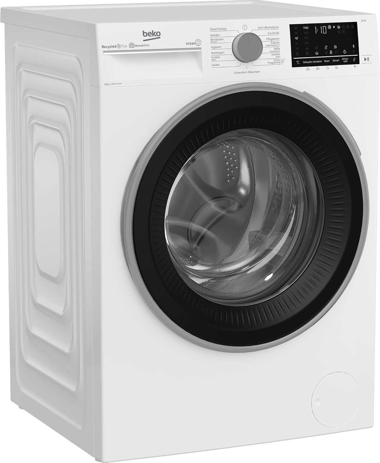 Beko B3WFU59415W2 b300 Waschvollautomat, 9 kg, Waschmaschine, Restzeitanzeige, 1400 U/min, Dampffunktion, AddXtra-Nachlegefunktion, Bluetooth, StainExpert, Hygiene+ allergikergeeignet, Weiß