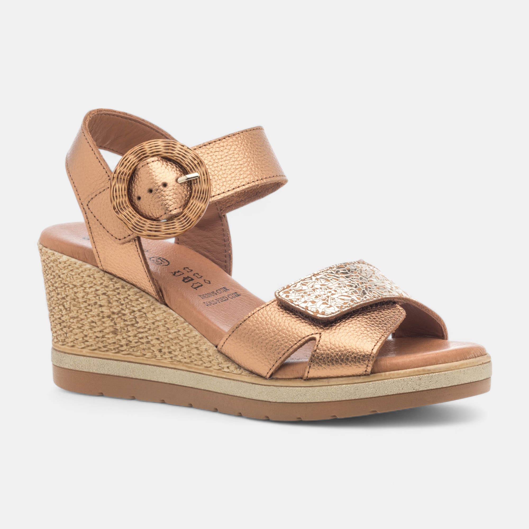 Sandales à talon compensé Femme en cuir bronze