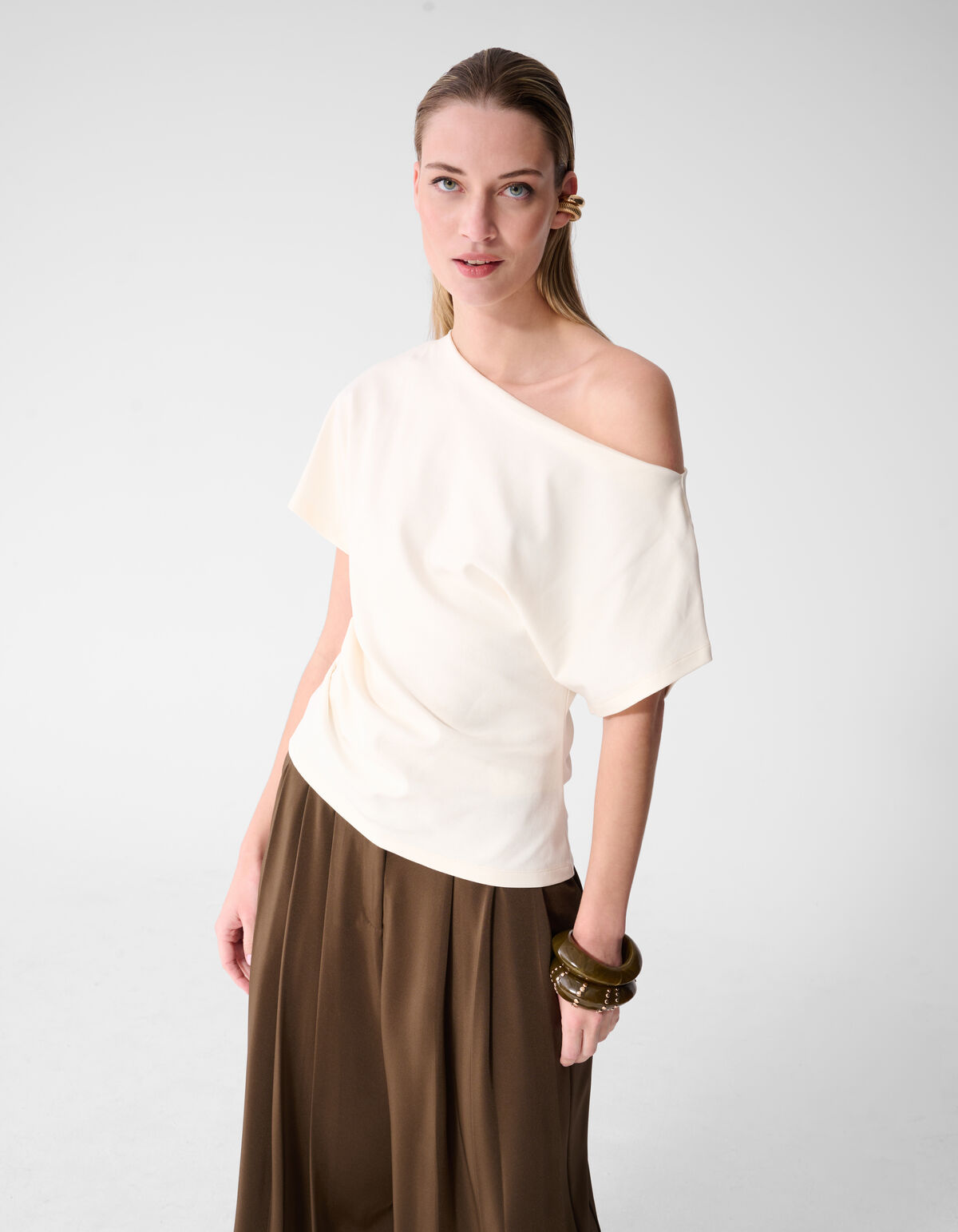 Pleated One Shoulder Top Gebroken Wit By Fred