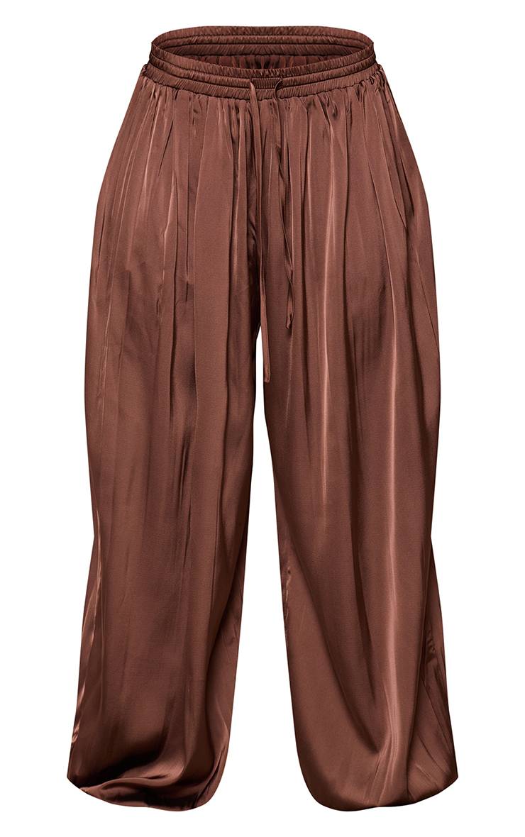 Marron Pantalon Ballon Plissé En Satin