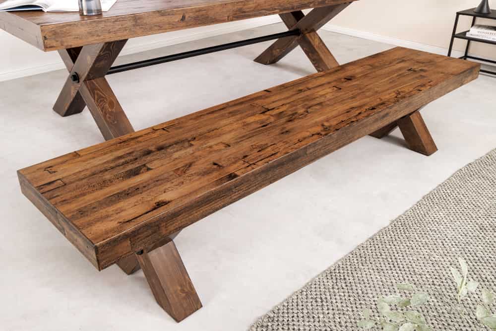 Industrial Bank GOLIATH 180cm natur Pinienholz X-Gestell schwarz Metall