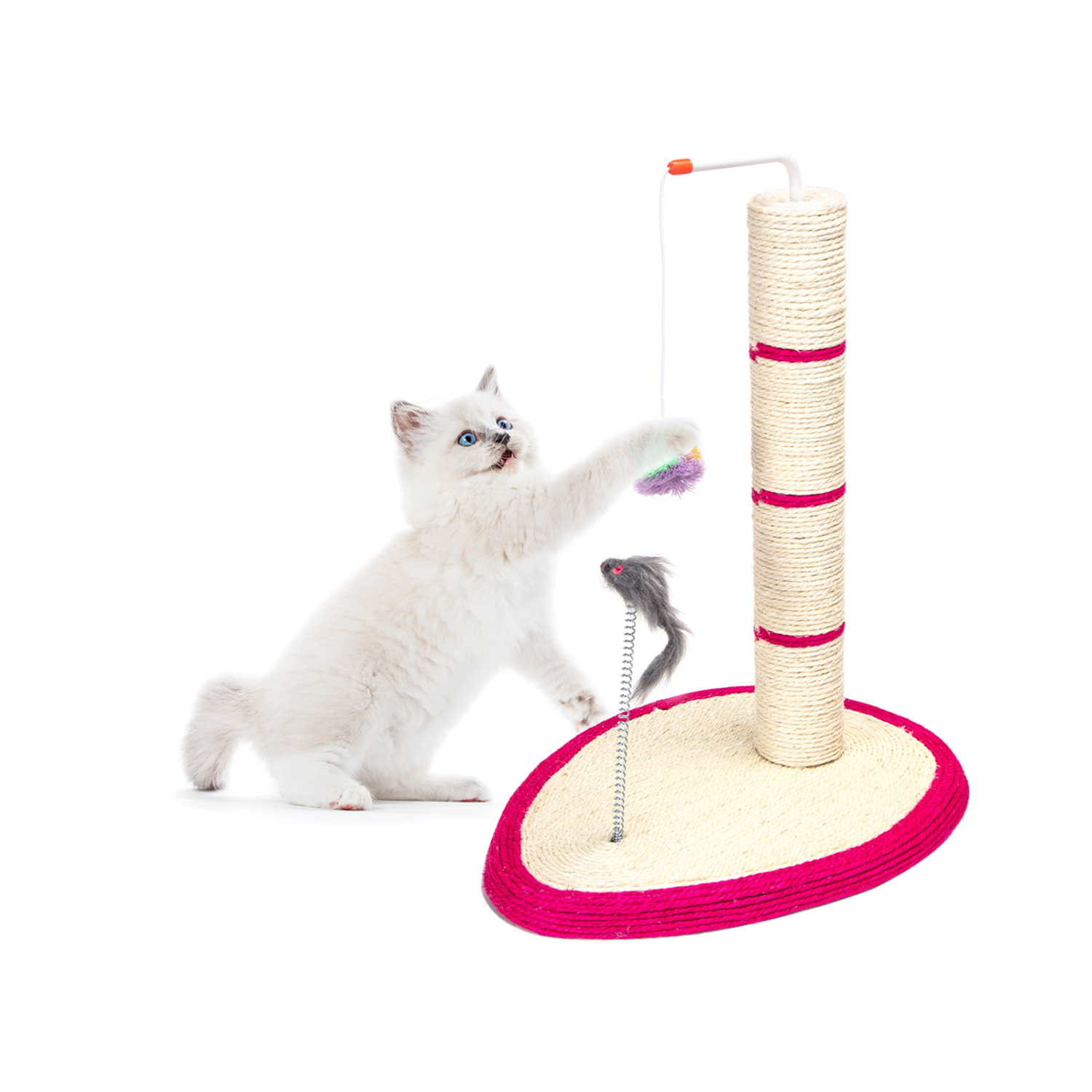 Nobleza - Arranhador para Gatos, Corda de Sisal com Bolas de Pelúcia e Brinquedo de Rato, Material de Sisal Durável, C40*L30*A49CM (Vermelho)