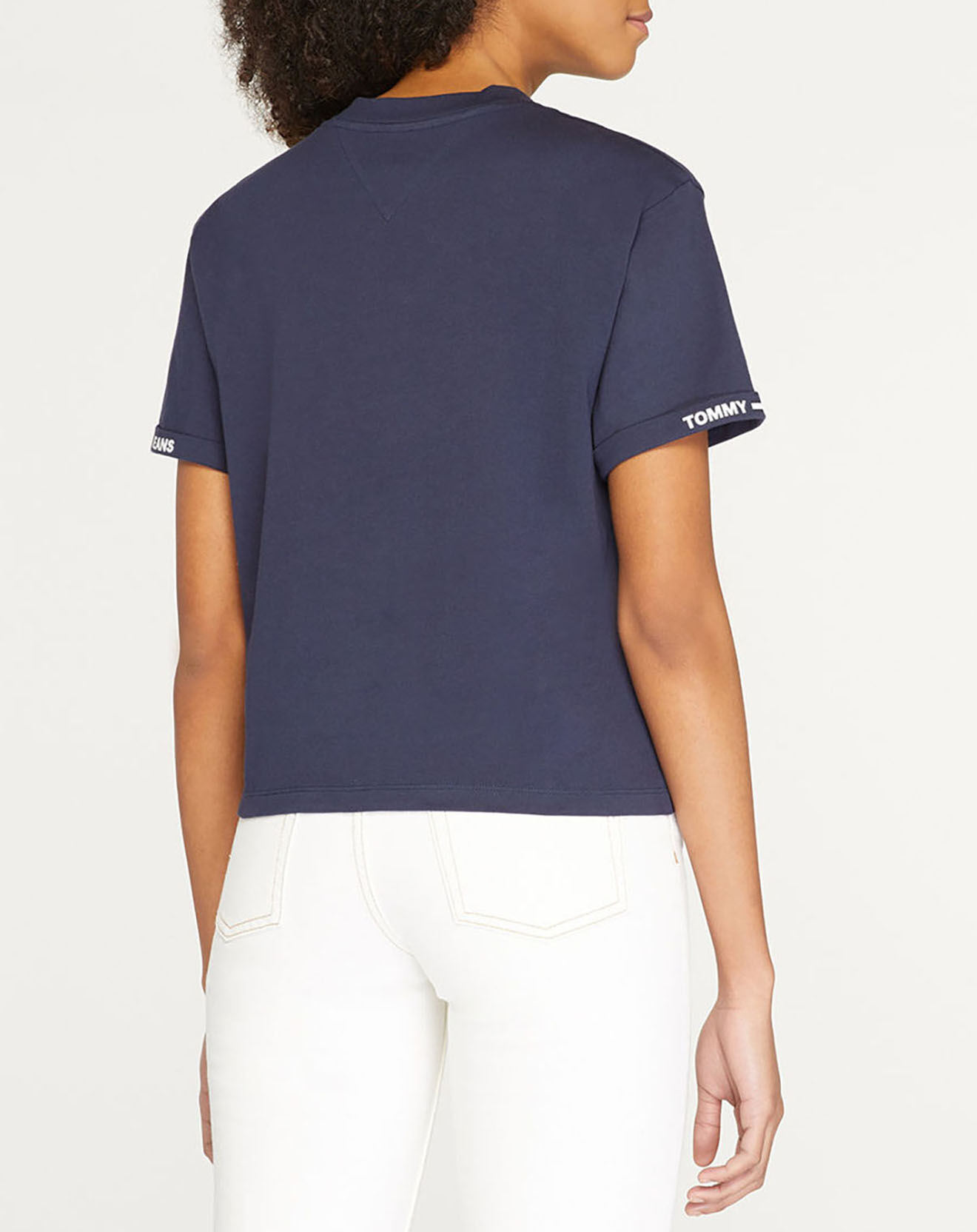 Tommy Jeans T-Shirt 100% Coton Bio crop branded bleu marine