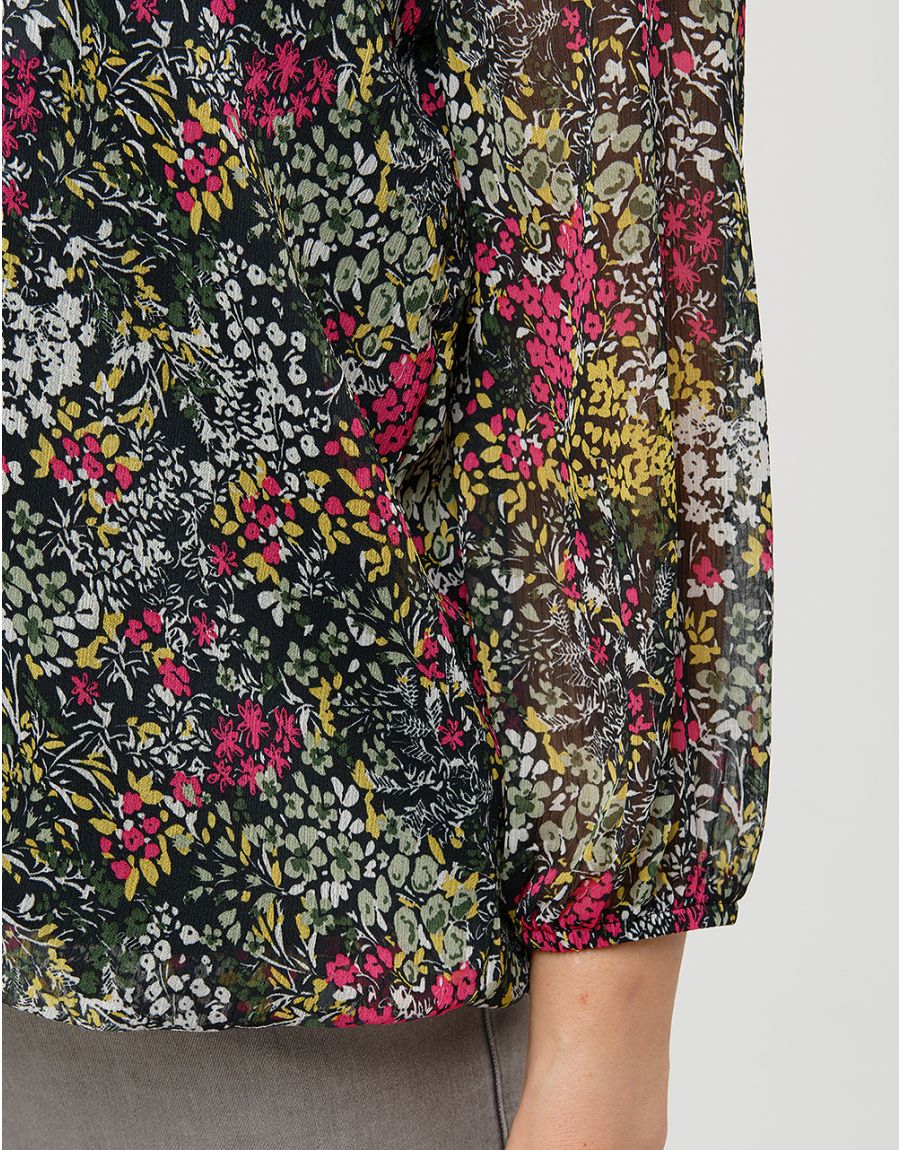 Blouse voile vert fleuri