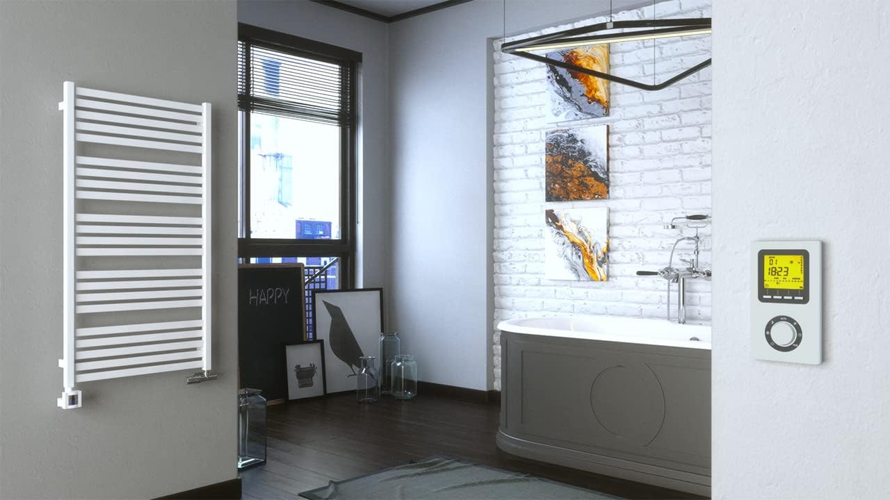 anapont elektrischer Premium Badheizkörper Marlin - gerade - Farbe - Timer-Funktion - Handtuchheizkörper - Badheizung elektrisch - Handtuchheizung - Made in Germany (1185h x 600b, weiß)